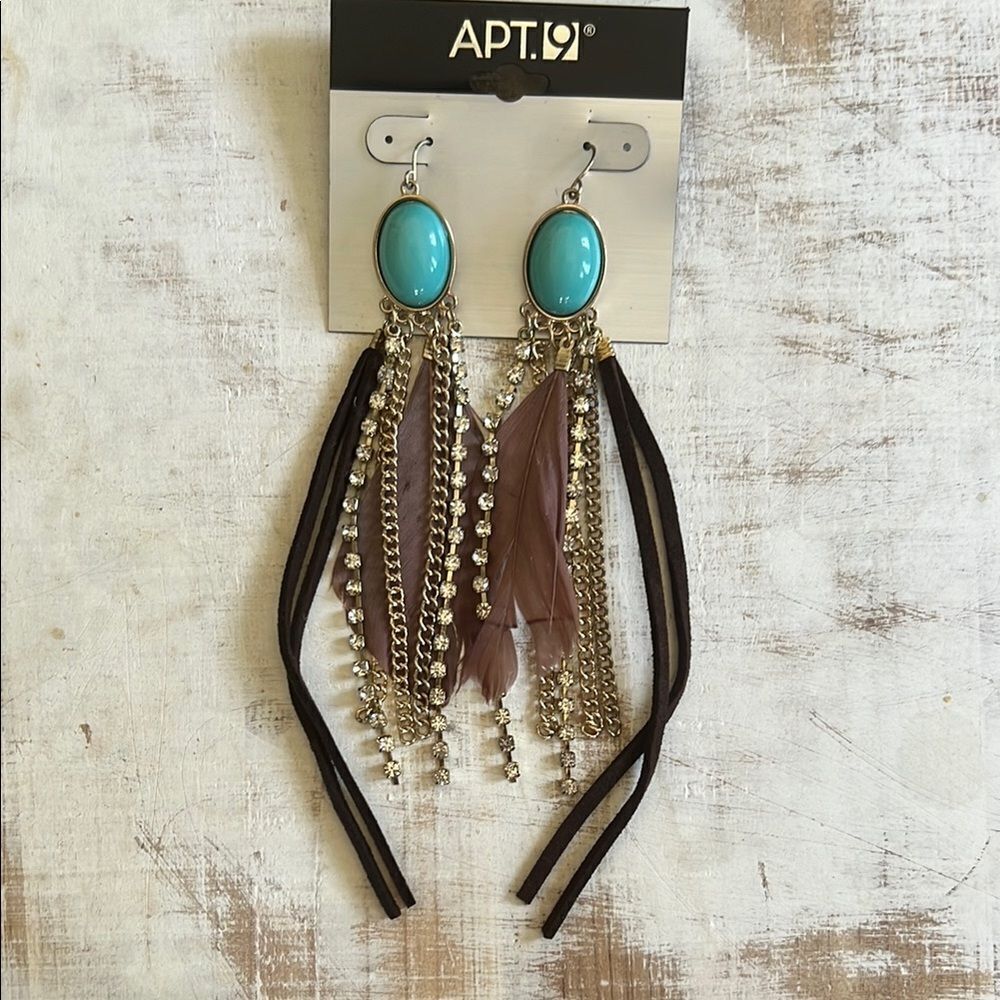 Apt. 9 Faux Turquoise and Brown Feather Dangle Earrings